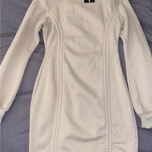 Fashion Nova Cream Long Sleeve Dress